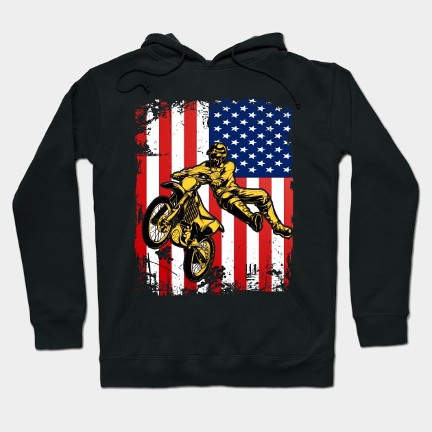 Motocross Dirt Bike American Flag Vintage 4th Of July Enduro Offroad Motocycle Lovers Hoodie by andreperez87